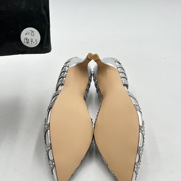 XYD Silver Elegant Pointed Toe D'Orsay Kitten Low Heel Rhinestone Studs Pumps - Picture 7 of 8